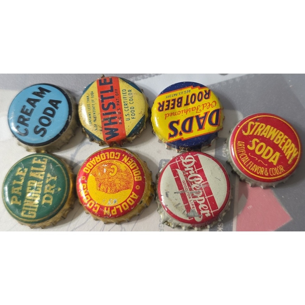 Vintage Soda Bottle Caps Cream Whistle Dad's Root Beer Strawberry Ginger Ale